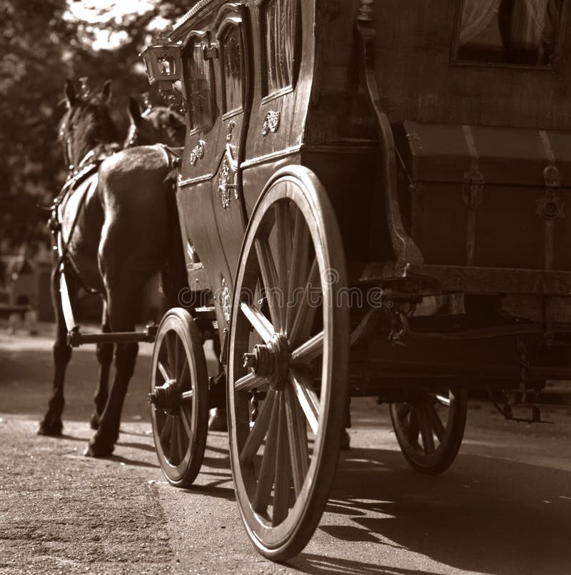 The retro coach with horses. The retro coach with horses