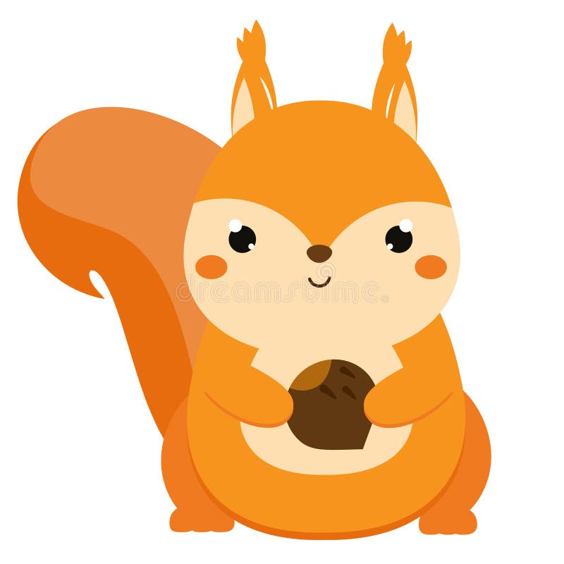 Veveriță drăguță cu piuliță. animal forestier cartofor izolat pe alb vector illustration