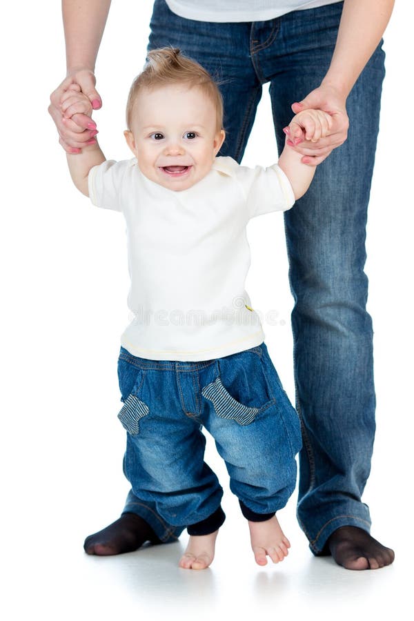 Vez feliz de etapas de bebê primeira isolada imagem de stock Vez feliz de etapas de bebê primeira isolada imagem de stock
