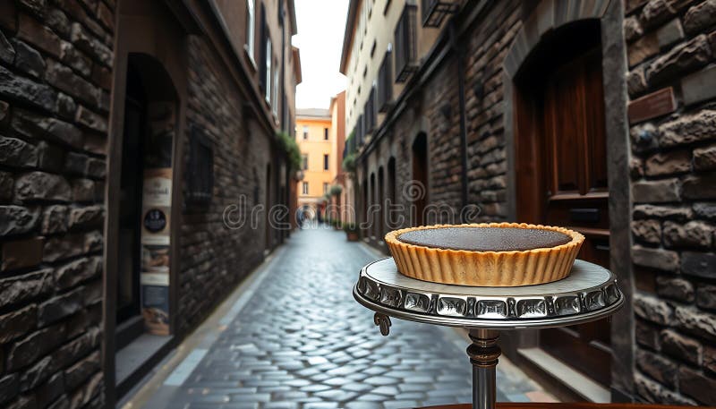 Via Crucis europea con tavola rotonda e panorama panoramico all'aperto caffè urbano Generative AI illustrazione di stock