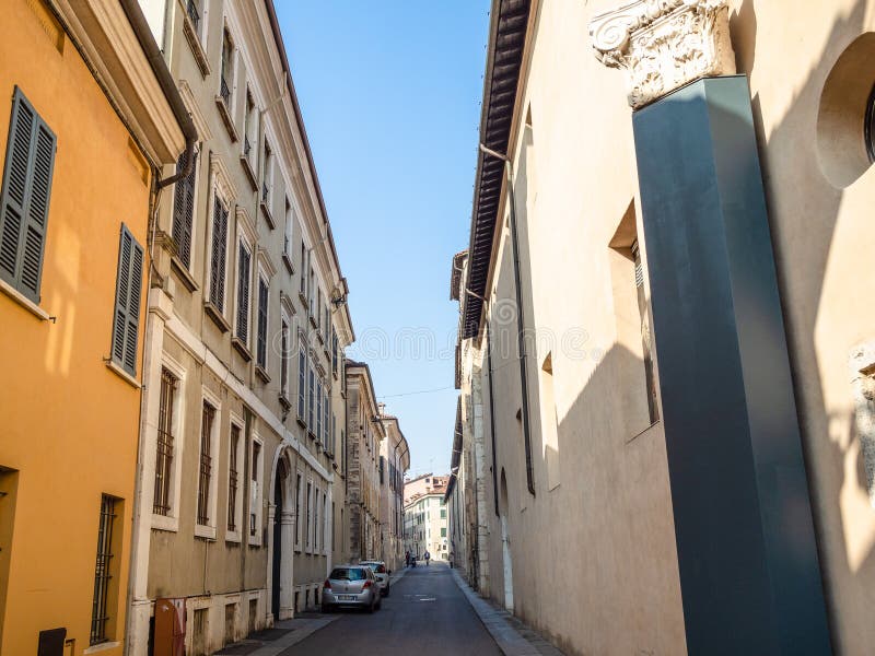 Via dei Musei near medieval Monastery Santa Giulia stock images Via dei Musei near medieval Monastery Santa Giulia stock images