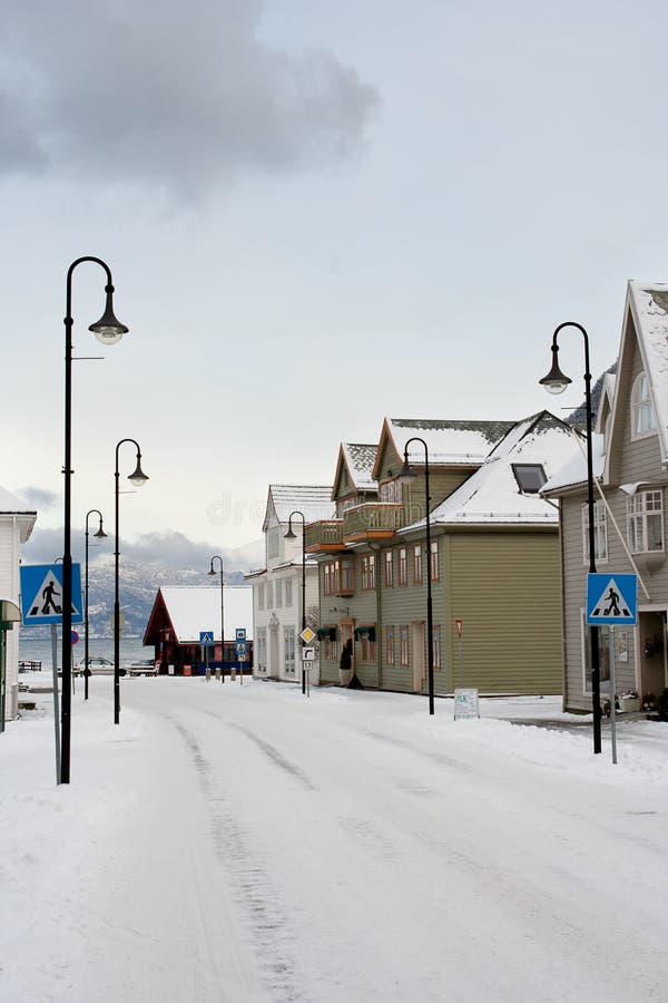 Via norvegese nevicata fotografie stock Via norvegese nevicata fotografie stock