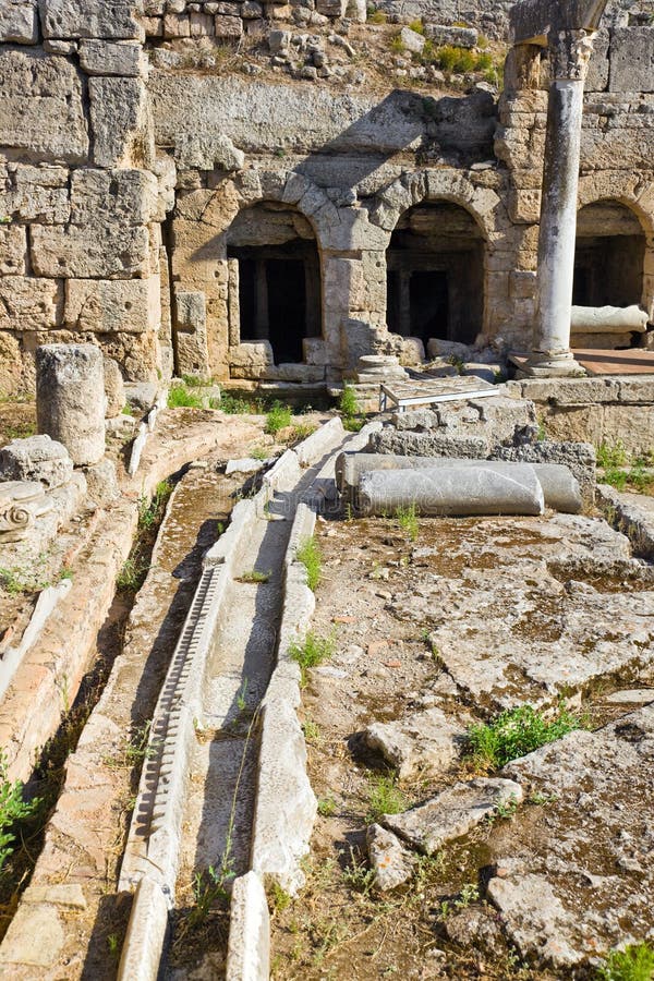 Viaduct and ruins in Corinth, Greece royalty free stock photography