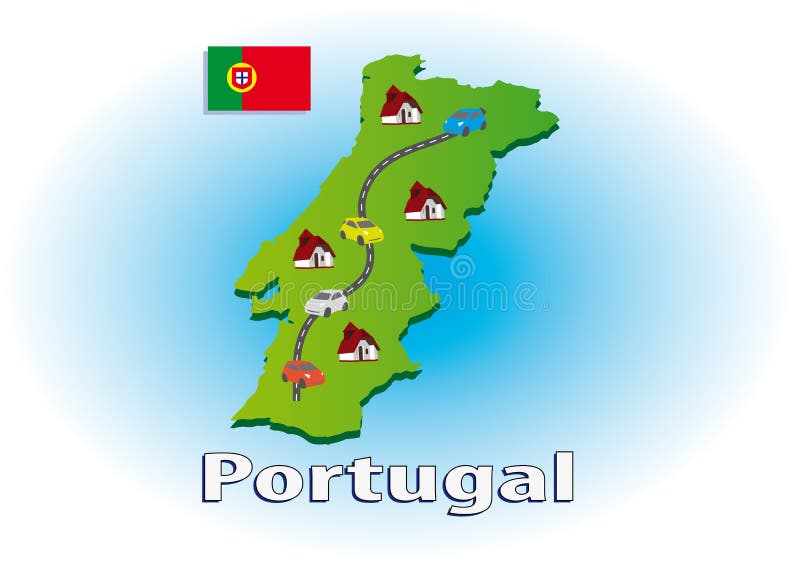 Mapa De Portugal E Cor Branca Das Estradas Ilustração do Vetor