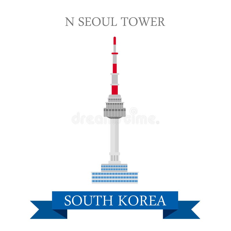 Viaggio dell'attrazione di vettore dei punti di riferimento della Corea del Sud della torre di N Seoul