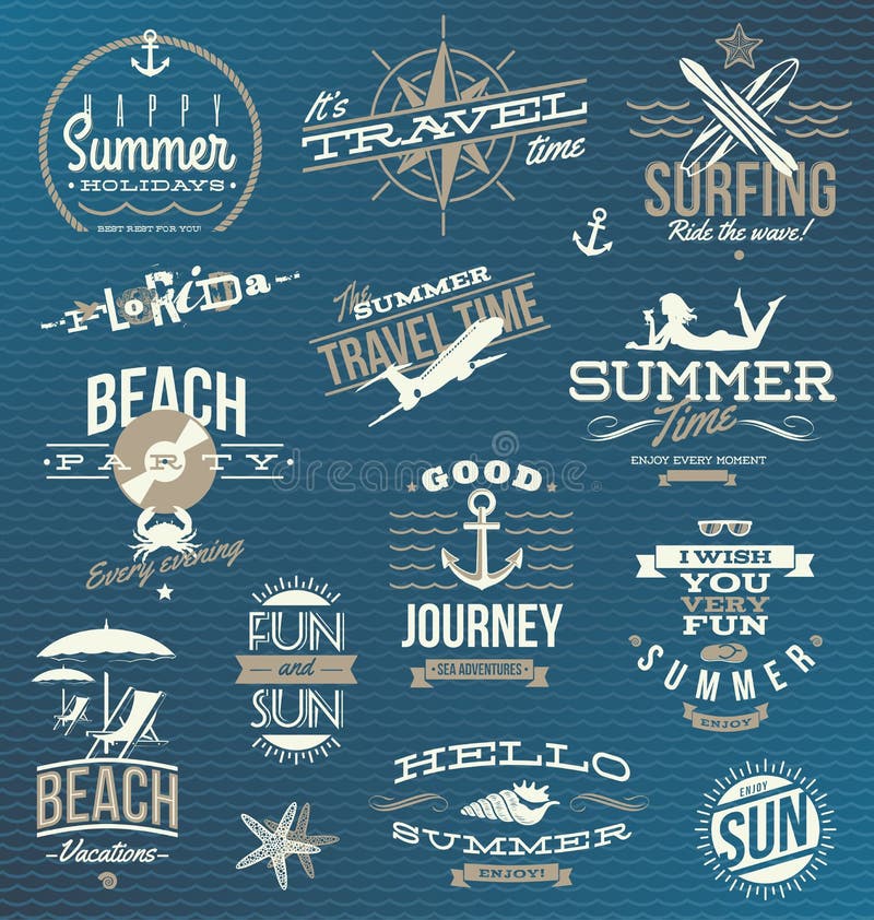 Set of travel and vacation emblems and symbols. Set of travel and vacation emblems and symbols