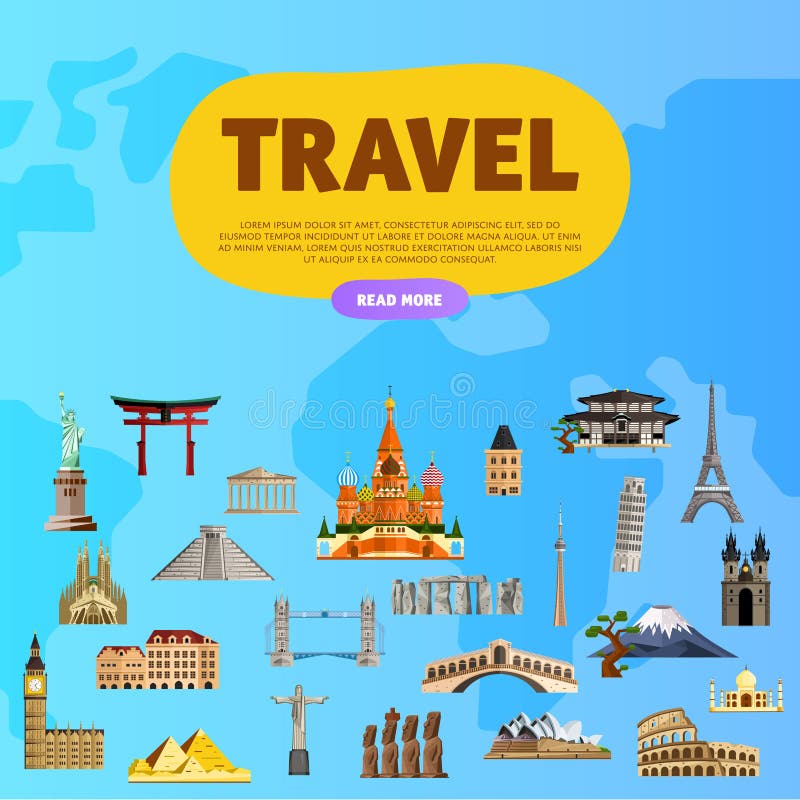 Viaja el mundo Concepto del monumento Viaje por carretera stock de ilustración Viaja el mundo Concepto del monumento Viaje por carretera stock de ilustración