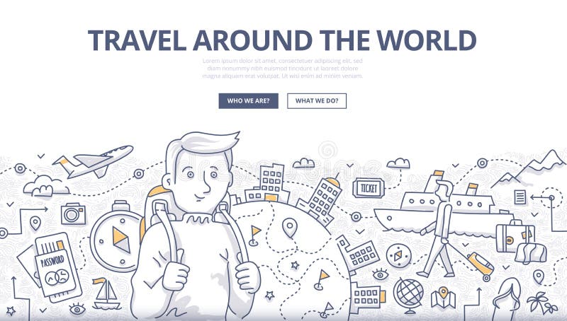 Viajando o conceito da garatuja do mundo ilustração do vetor Viajando o conceito da garatuja do mundo ilustração do vetor