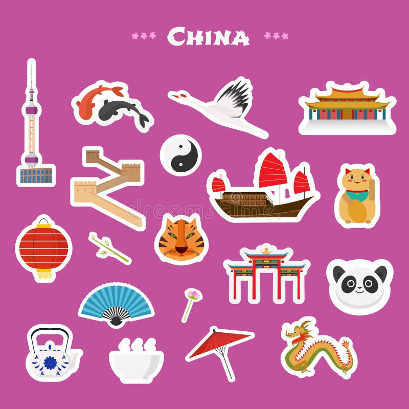 Map of China Vector Illustration, Design Element. Icons with Chinese  Landmarks Ilustração do Vetor - Ilustração de turismo, jogo: 145209926