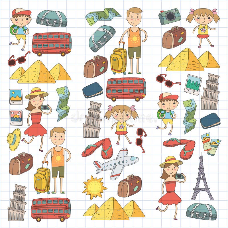 Viaje determinado del vector del garabato, vacaciones, aventura Niños con los padres que se preparan para su viaje Guardería, esc libre illustration Viaje determinado del vector del garabato, vacaciones, aventura Niños con los padres que se preparan para su viaje Guardería, esc libre illustration