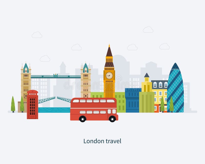 Viaje plano del diseño de los iconos de Londres, Reino Unido stock de ilustración Viaje plano del diseño de los iconos de Londres, Reino Unido stock de ilustración