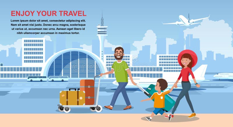 Viaje turístico feliz con vector de la historieta de la línea aérea libre illustration Viaje turístico feliz con vector de la historieta de la línea aérea libre illustration