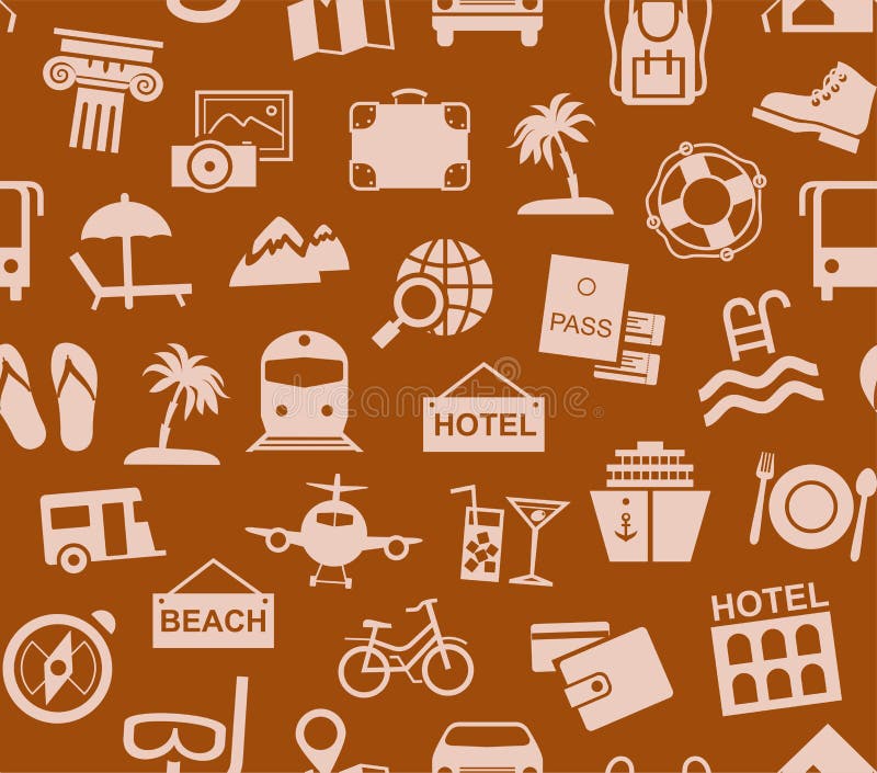 Viaje, vacaciones, turismo, vacaciones, modelo inconsútil, marrón, color, vector ilustración del vector Viaje, vacaciones, turismo, vacaciones, modelo inconsútil, marrón, color, vector ilustración del vector