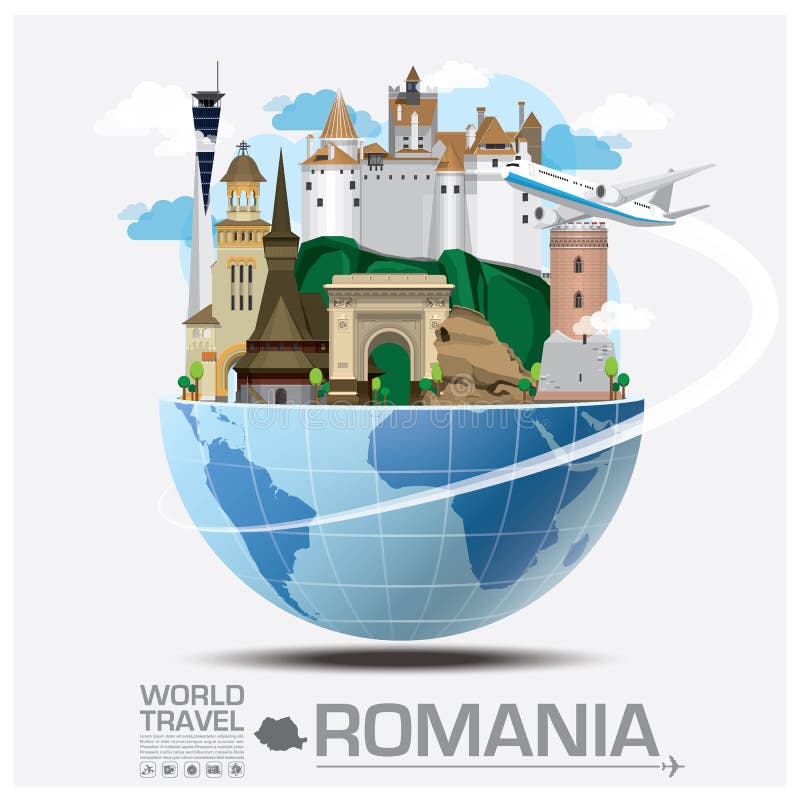 Viaje y viaje globales Infographic de la señal de Rumania ilustración del vector Viaje y viaje globales Infographic de la señal de Rumania ilustración del vector