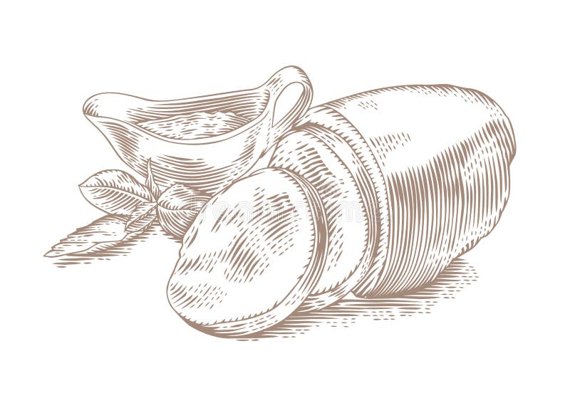 Viande de porc fumée avec le basilic et la sauce rouge illustration de vecteur Viande de porc fumée avec le basilic et la sauce rouge illustration de vecteur