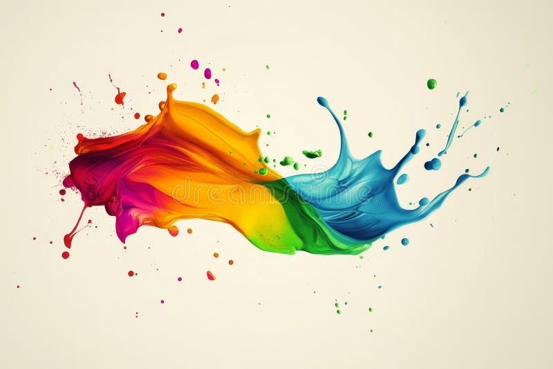 Vibrant abstract art with dynamic colorful paint splashes on a soft neutral canvas stock photo