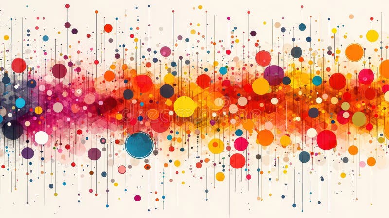 Vibrant Abstract Artwork with Colorful Dots and Splashes on a Gentle Background. This vibrant abstract artwork features an array of colorful dots and splashes against a soft background. The energetic composition creates a playful and cheerful aesthetic, perfect for modern decor