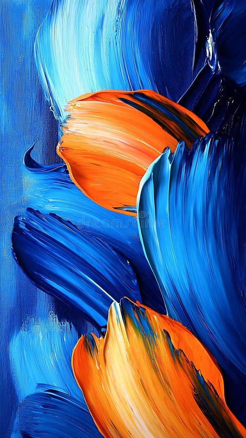 Vibrant abstract artwork featuring bold strokes of blue and orange. Perfect for modern home decor, website backgrounds, or stock illustration