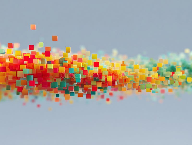 Vibrant, abstract background featuring colorful cubes floating in a dynamic composition. Perfect for technology, innovation royalty free illustration