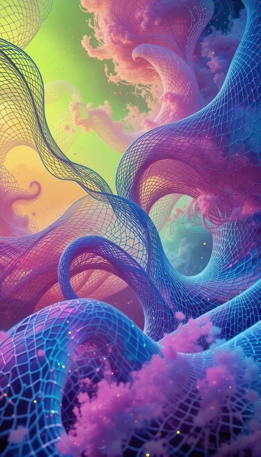 Vibrant abstract design with colorful swirls and mesh patterns for mobile backgrounds vector illustration