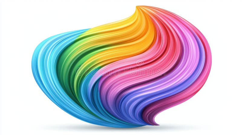 The image presents a vibrant, abstract design composed of multiple curved lines that intertwine and overlap, creating a sense of depth and movement. The lines are painted in a variety of bright colors, including shades of blue, green, yellow, orange, pink, and purple, which blend together to form a harmonious and colorful composition. The design is set against a stark white background, which accentuates the vividness of the colors and the fluidity of the lines. Harmonious spectrum stock images, royalty-free photos and pictures
