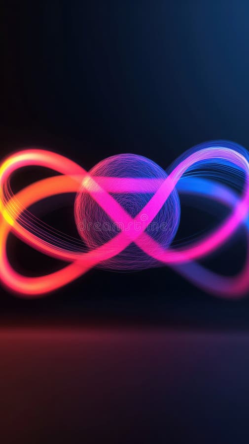 Vibrant abstract design featuring colorful swirling lines and central sphere, evoking sense of stock illustration