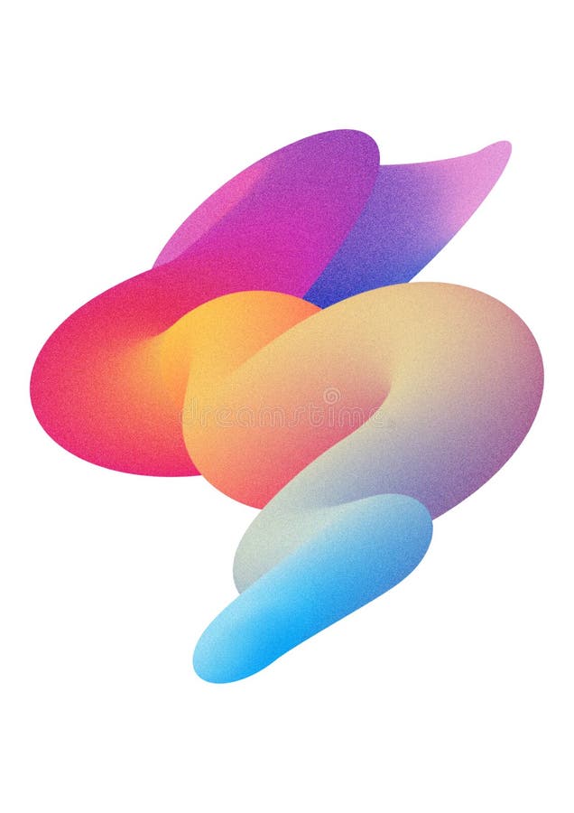 A vibrant abstract design featuring smooth blend, flowing shapes in a gradient of neon colors. Soft waves or clouds film grain stock illustration