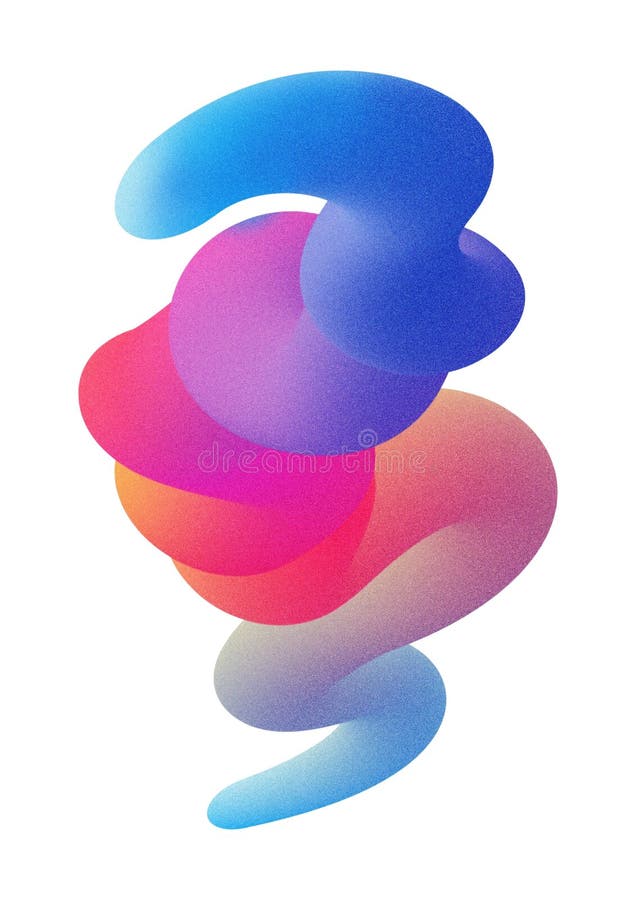 A vibrant abstract design featuring smooth blend, flowing shapes in a gradient of neon colors. Soft waves or clouds film grain stock illustration