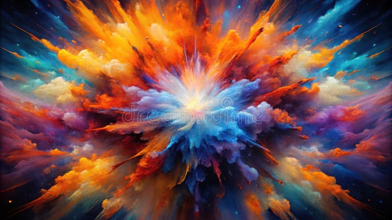 Vibrant abstract explosion of color and light, a cosmic burst of hues. Generative AI stock illustration