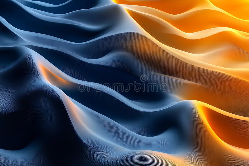 This vibrant abstract image features a dynamic interplay of navy blue and gold wavy layers, creating an elegant and fluid design stock illustration