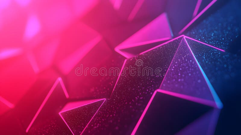 Abstract Geometric Background Pink and Blue Neon Glowing Polygonal Structure with Sparkling stock illustration.