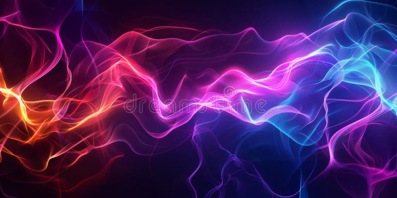 Vibrant Abstract Light Waves with a Modern Twist, Ideal for Backgrounds and Artistic Designs. Neon light waves and patterns form an engaging visual display with an ethereal glow and modern futuristic feel AI generated
