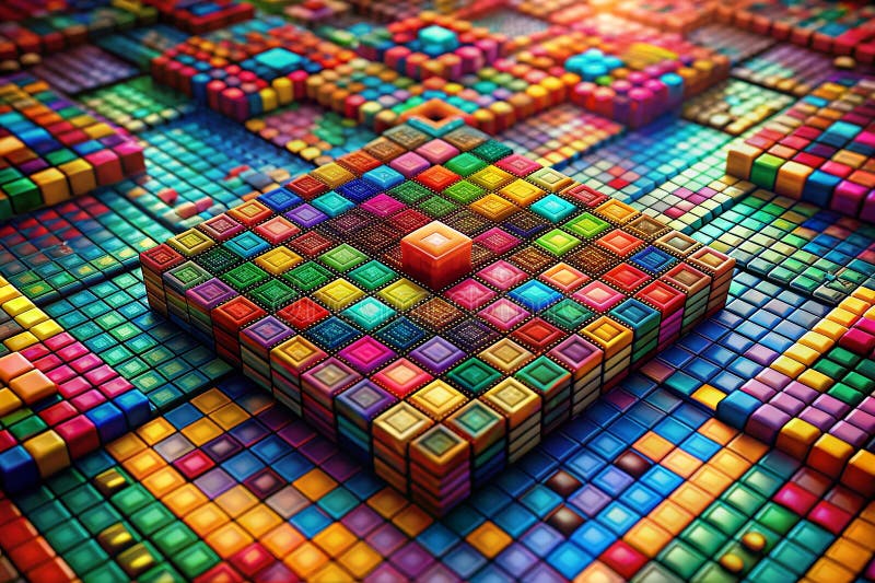 Vibrant Abstract Mosaic Pattern A Surreal Square Infographic Background for Creative Design Projects stock illustration