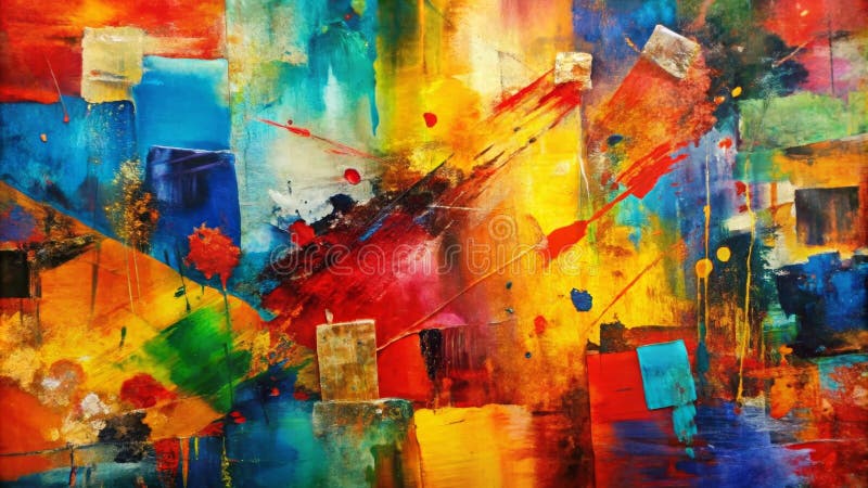 Vibrant abstract painting featuring bold colors and dynamic brushstrokes. Generative AI stock illustration