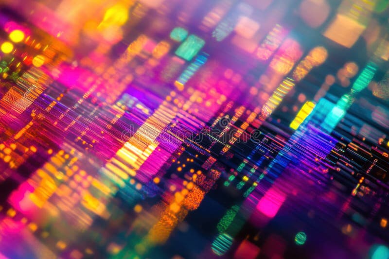 Vibrant abstract patterns in colorful digital art resembling data visualization stock illustration