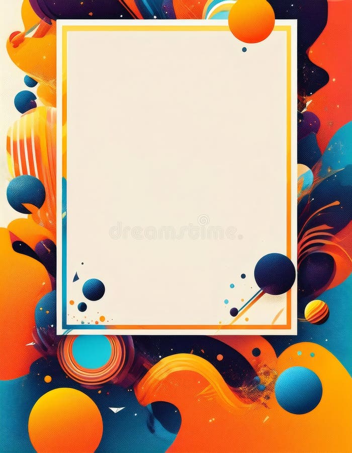 Vibrant abstract poster with colorful swirling shapes and blank space stock image