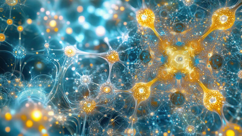 Vibrant abstract representation of interconnected neurons and synapses, showcasing beauty of royalty free illustration