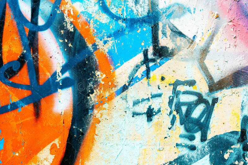Vibrant Abstract Urban Graffiti Mural in Neon Orange Blue White für 90er Y2K Ästhetik lizenzfreies stockfoto