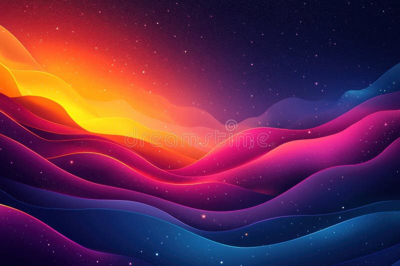 Vibrant abstract waves in a colorful cosmic landscape stock images