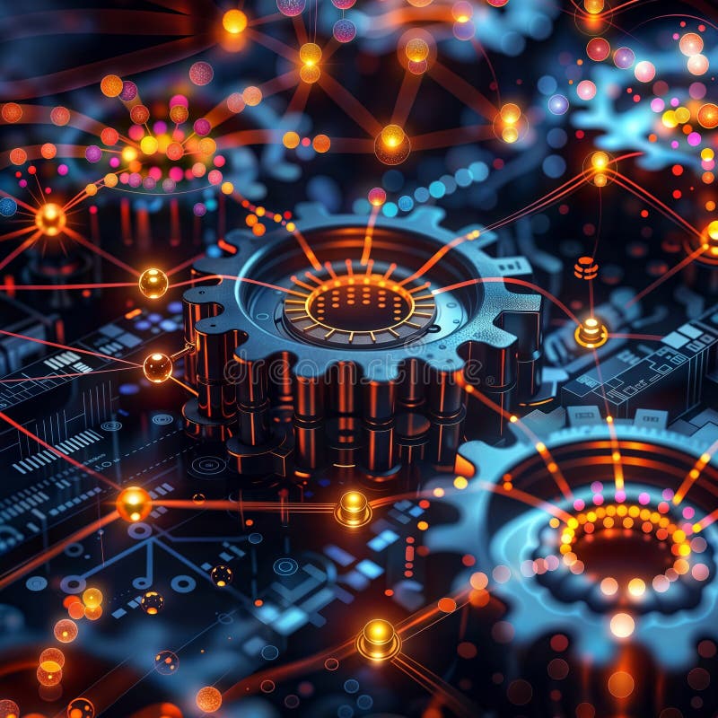 Vibrant AI Neural Network on a Circuit Board, generative ai royalty free illustration