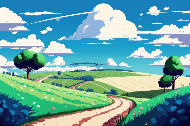 Vibrant Anime Styled Image of Rural Scene. Generative AI Stock ...