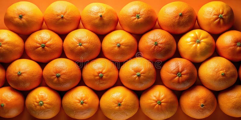 A vibrant arrangement of numerous juicy oranges, meticulously organized in rows, creating a visually appealing and texturally rich vector illustration