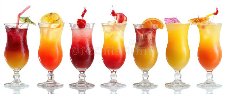 The vibrant array of colorful cocktails in elegant glassware on display. image stock photos.