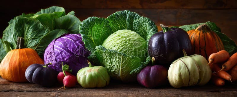 The Vibrant Array of Fresh Vegetables on a Rustic Wooden Surface image stock photo.