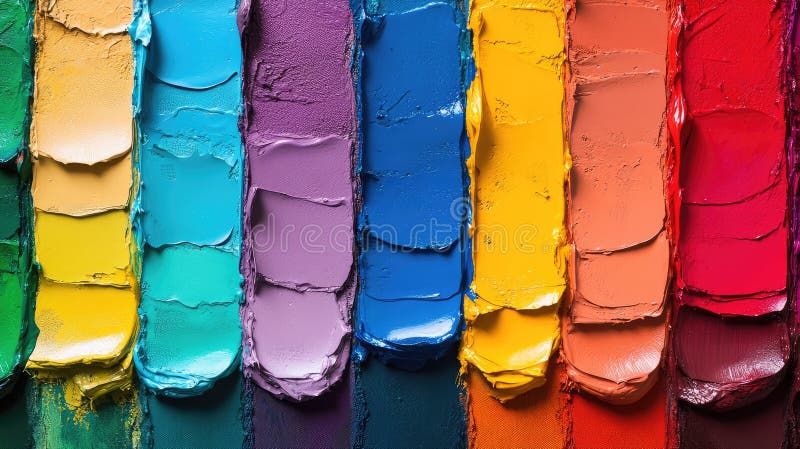 Vibrant Array of Paint in Various Colors Arranged in a Horizontal Line stock photography