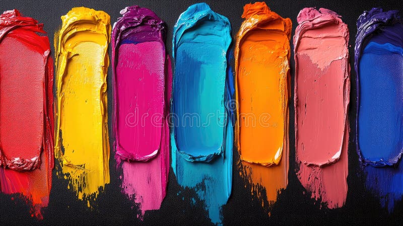Vibrant Array of Paint in Various Colors Arranged in a Horizontal Line royalty free stock image