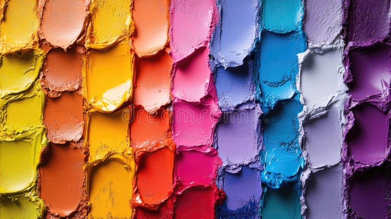 Vibrant Array of Paint in Various Colors Arranged in a Horizontal Line stock photo