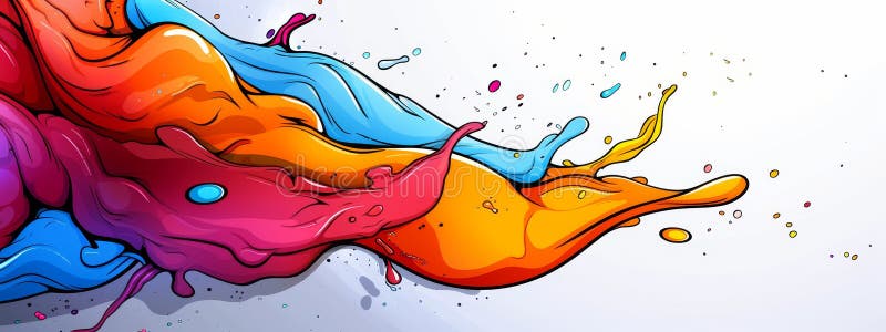 A vibrant artwork suspended in mid-air, dripping a colorful liquid stock illustration