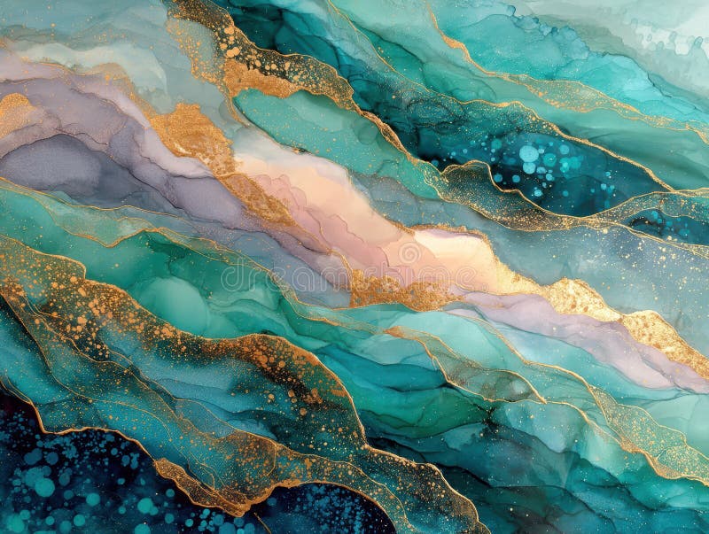 Vibrant artă abstractă dinamică pe pânză cu valuri rotitoare creaturi în albastru verde și alb Fluid și royalty free stock photo
