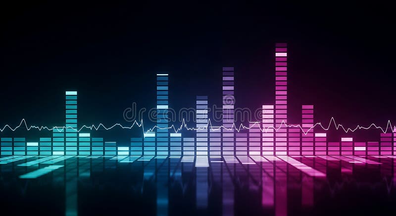 Vibrant Audio Spectrum Analyzer Display with Reflections on Dark Background royalty free illustration